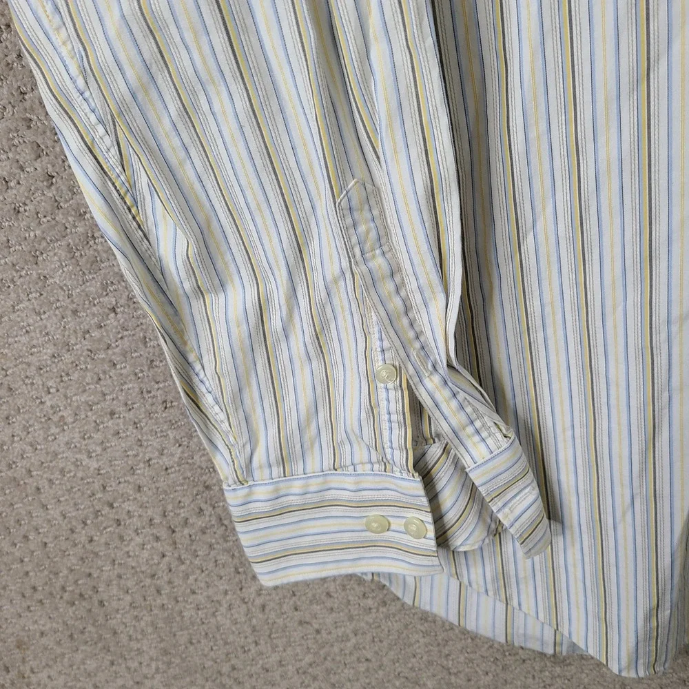 Banana Republic Shirt Men XXL Tall White Yellow Striped Fitted Button Up Cotton